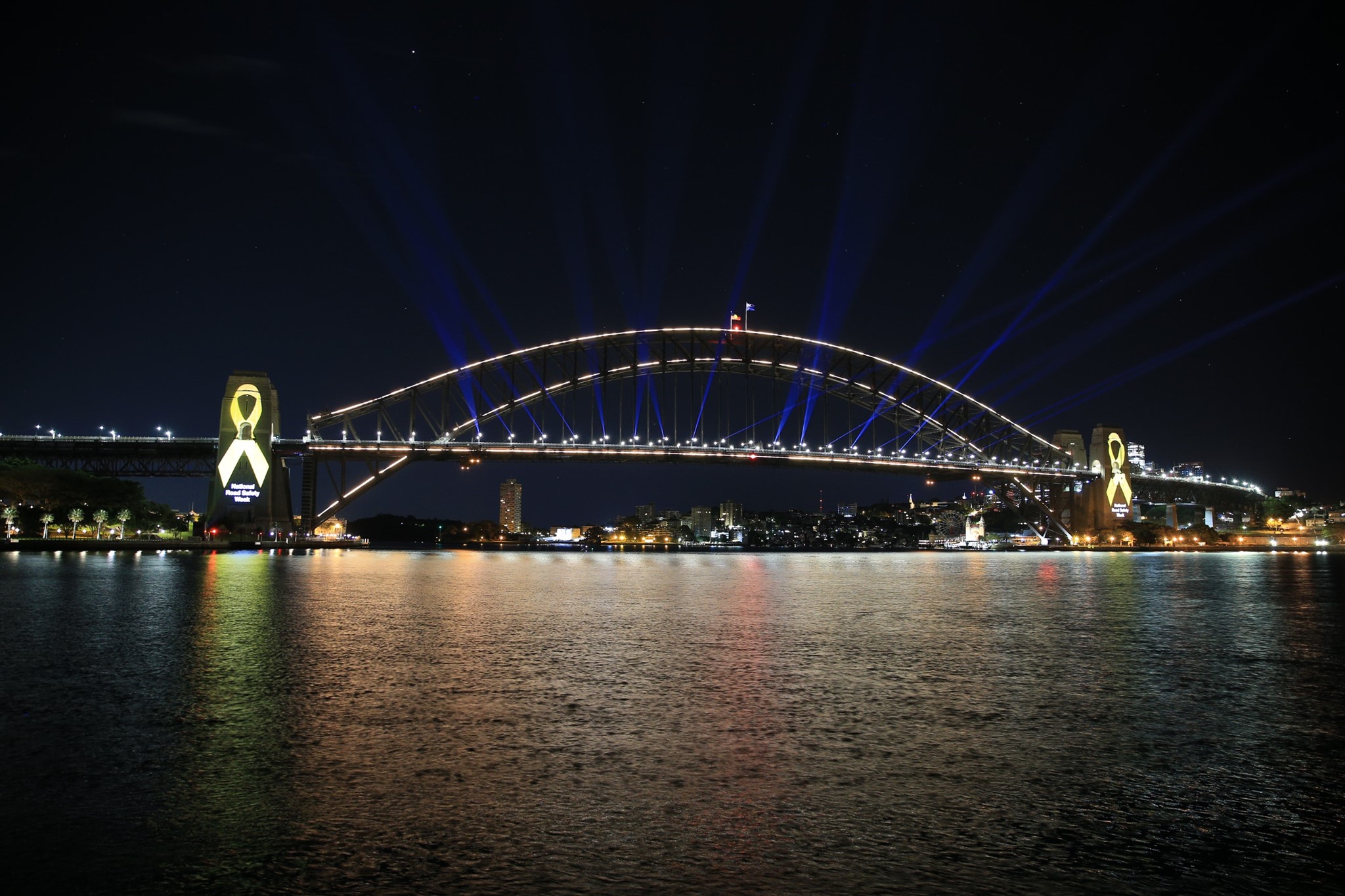 Sydney Harbour bridge lit up - Road Safety Week